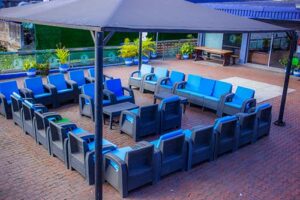 Outdoor lounge seating at the Club