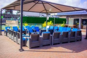 Covered patio seating area