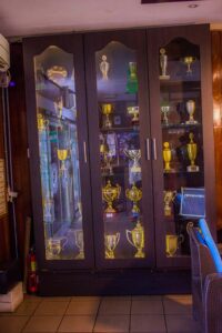 Display cabinets holding Club trophies