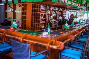 Bar counter and seating at Apapa Boat Club