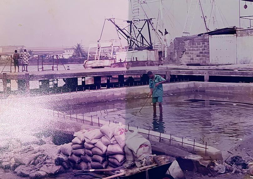 Historical photograph of construction of new berthing space in 2003